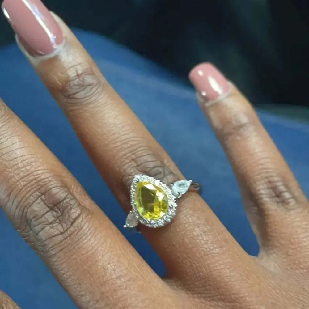 Ladies Timeless Elegant  Tear Drop Simulated Diamonds ring
